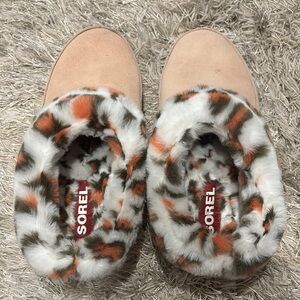 Sorel Fuzzy Slippers with Animal Print